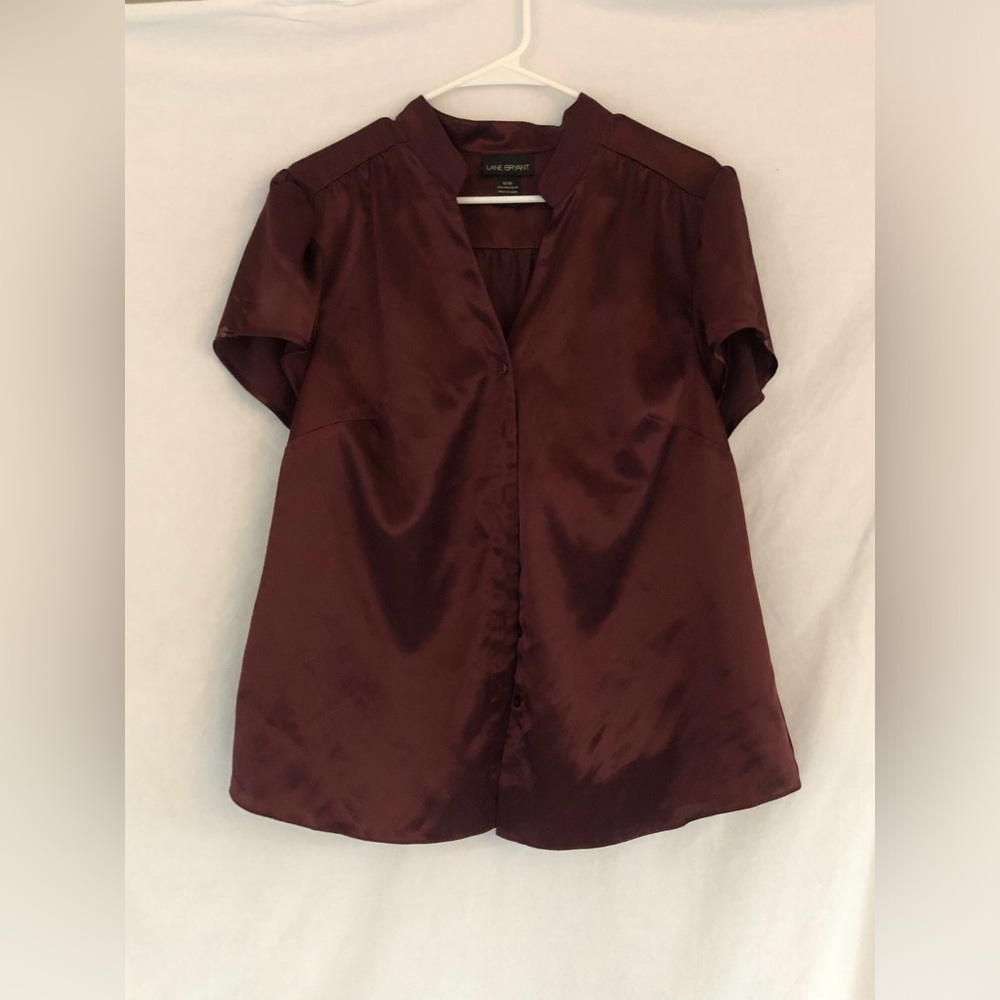 Lane Bryant Brown Silk Button Down Top Sz 14/16